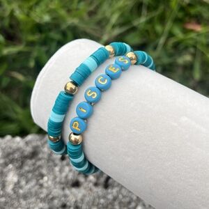 "PISCES" 2 Pack Zodiac Bracelets - Stretch Cord - 7 inches - Blue